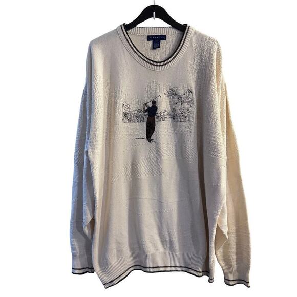Vintage Pinnacle 3D Knit Embroidered Grandpa Golf Cream Sweater Sz 2XL USA Made - Picture 1 of 6